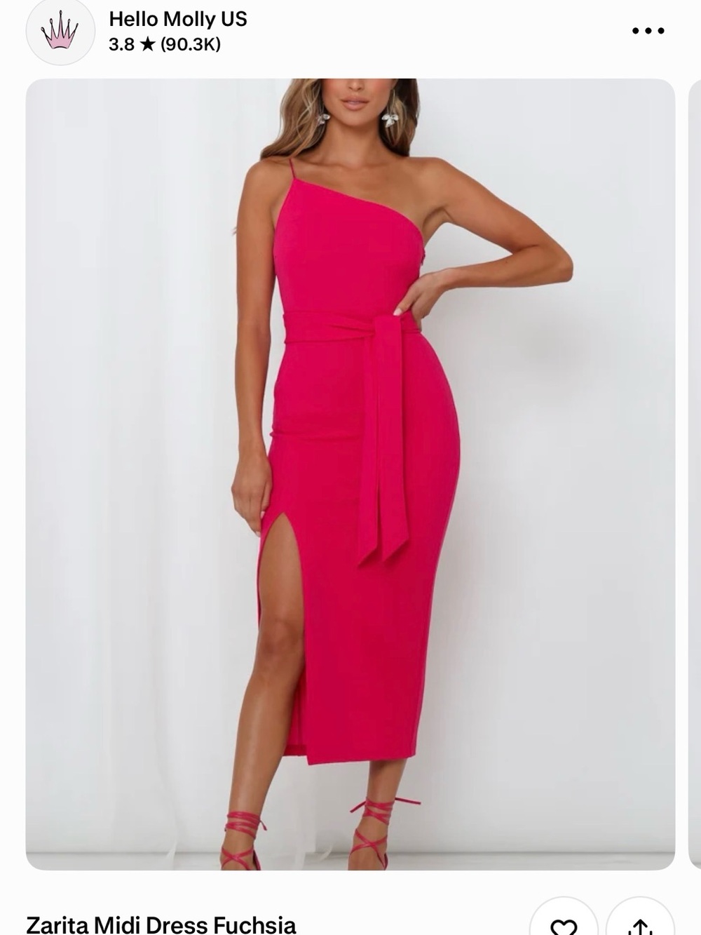 Hello Molly Fuchsia One-Shoulder Midi Dress with Side Slit and Waist Tie